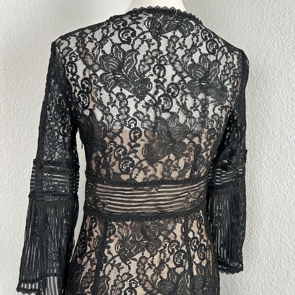 Nanette Lepore Women's Cocktail Dress Black Lace Pink Iridescent Sheath Size 4 - Picture 5 of 13